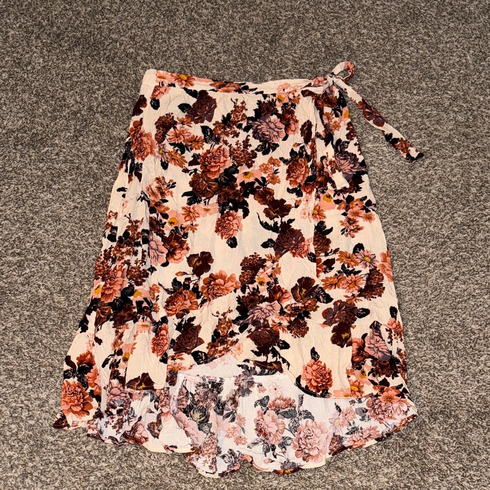 Knox Rose Floral Midi Skirt - Cream and Brown